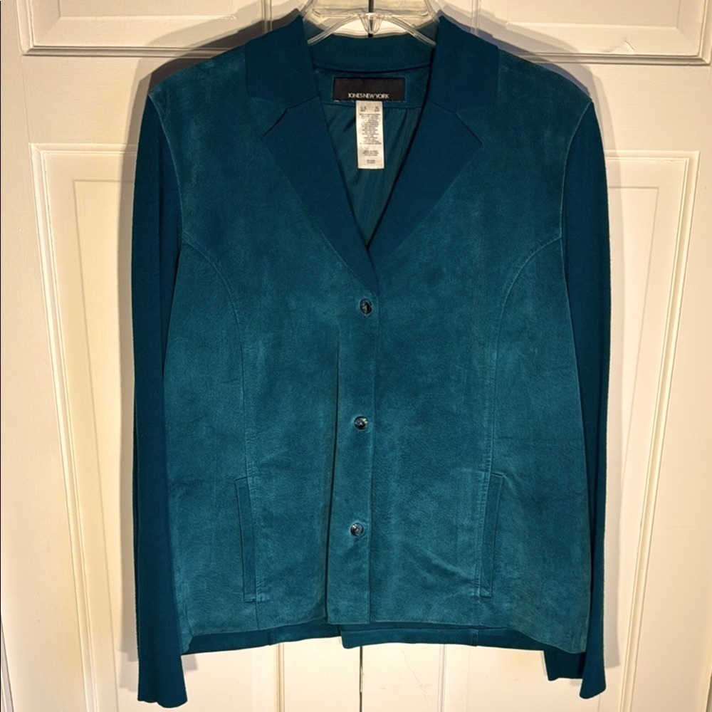 EUC Jones New York Teal Blazer Real Suede Body with Sweater Arms and Collar